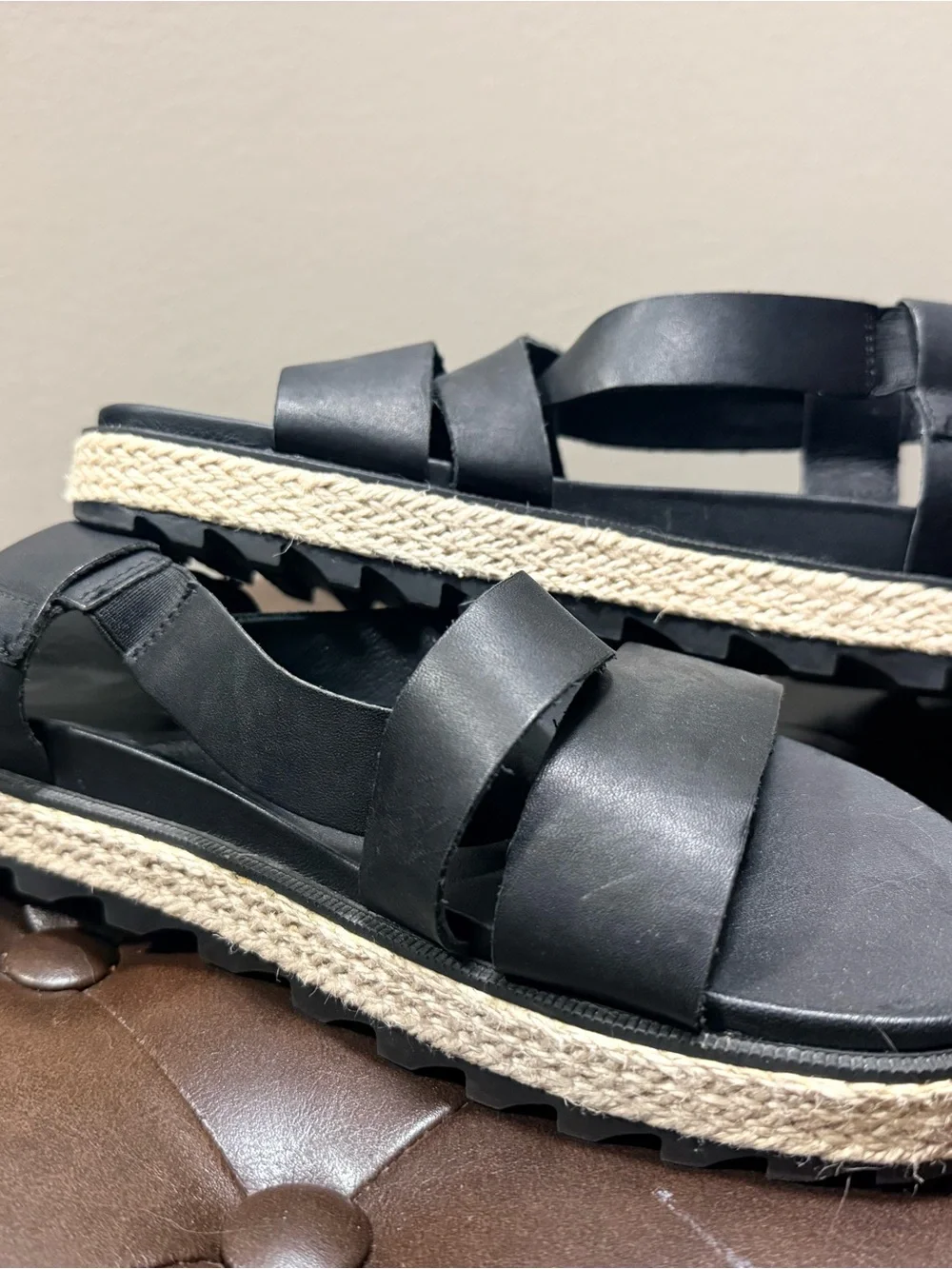 Sorel Black Espadrille-Trim Platform Sandals - Women